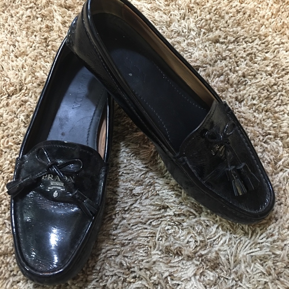 Black patent leather Prada loafers